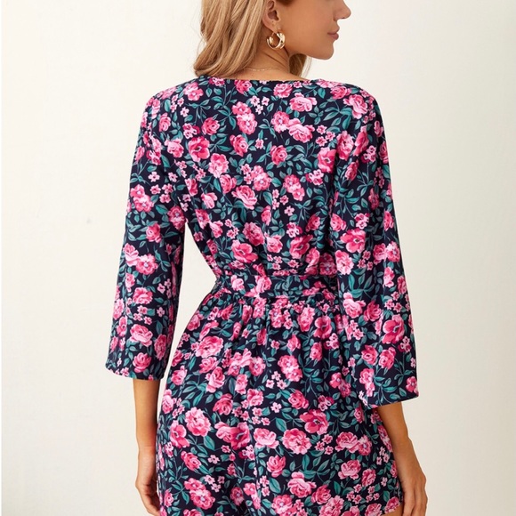 Surplice Neck Belted Floral Print Romper - Picture 3 of 8